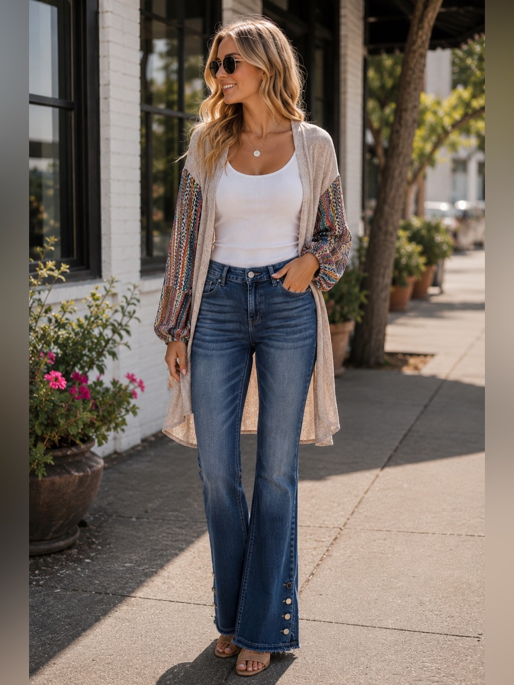 NWT Flamingals Mid Rise Button Leg Detailed Jeans